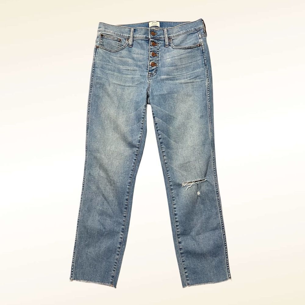 J. Crew Womens Vintage Straight Button Fly Jeans Size 29 Distressed Light Wash